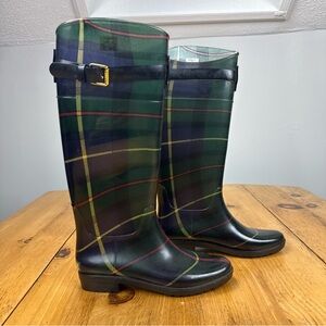 Polo Ralph Lauren Rossalyn II Rain Boots Womens 7B Tartan Plaid Tall Black